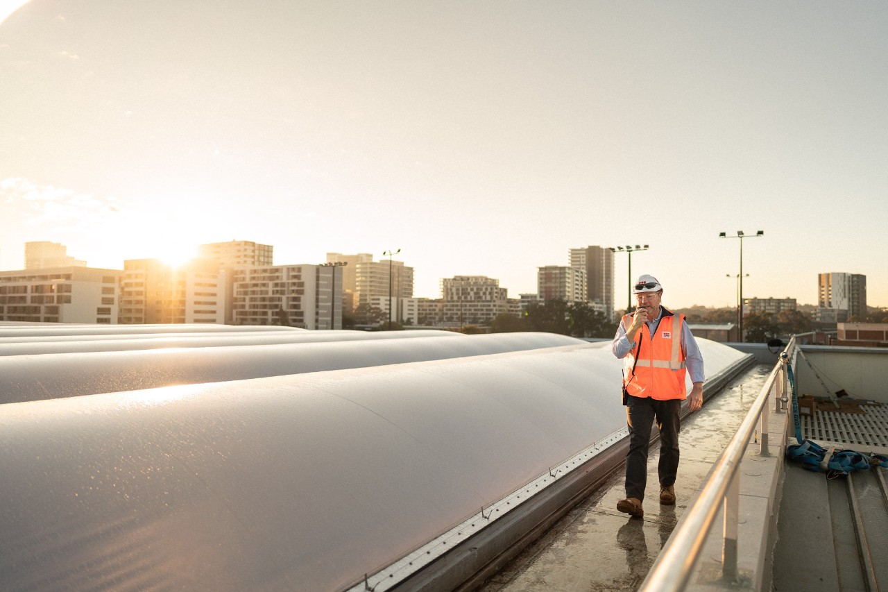 Construction worker on rooftop